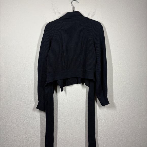 Modern Citizen Small Hiwa Tie Front Sweater Black Cotton Wool Crop Turtleneck - Picture 3 of 10